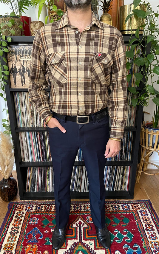 Vintage 1980s Italian Brown Plaid Shirt