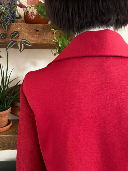 Vintage 1970s Burgundy Dagger Collar Cardigan