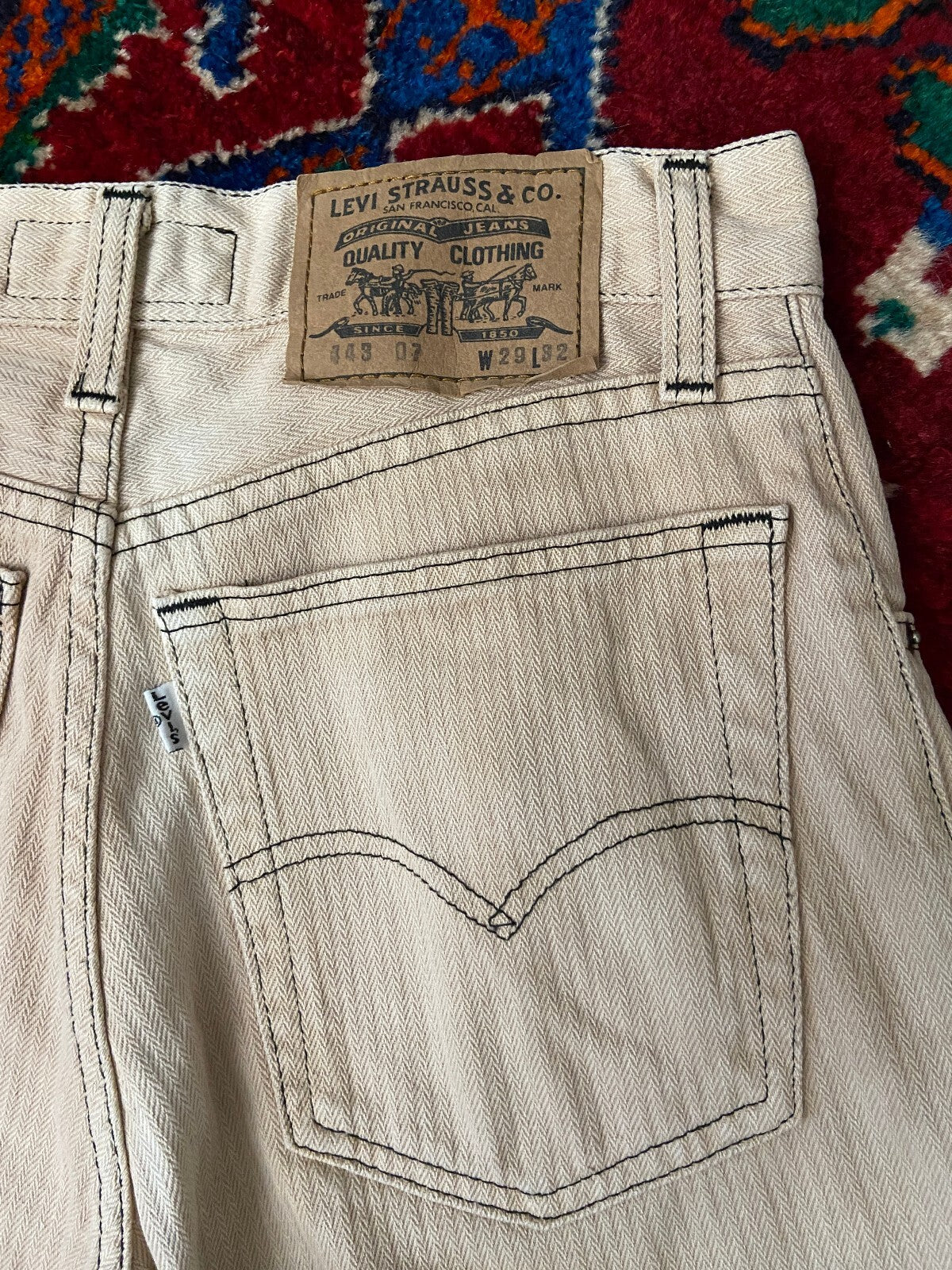 Vintage 90s Beige Levis Striped 443 Jeans W29