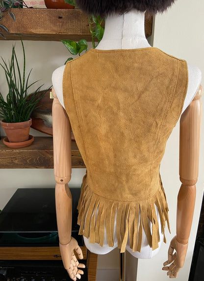 Vintage 1970s Beige Suede Fringe Vest