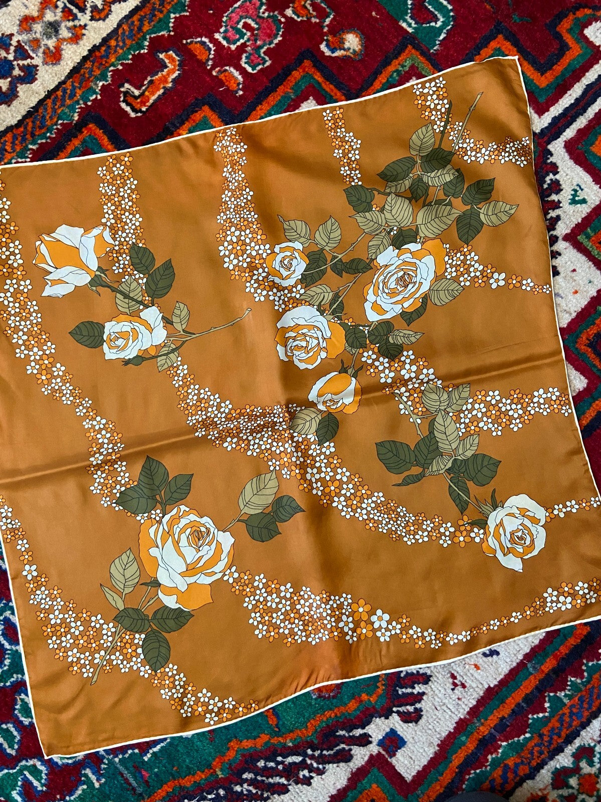 Vintage 1960s Brown Flower Power Scarf