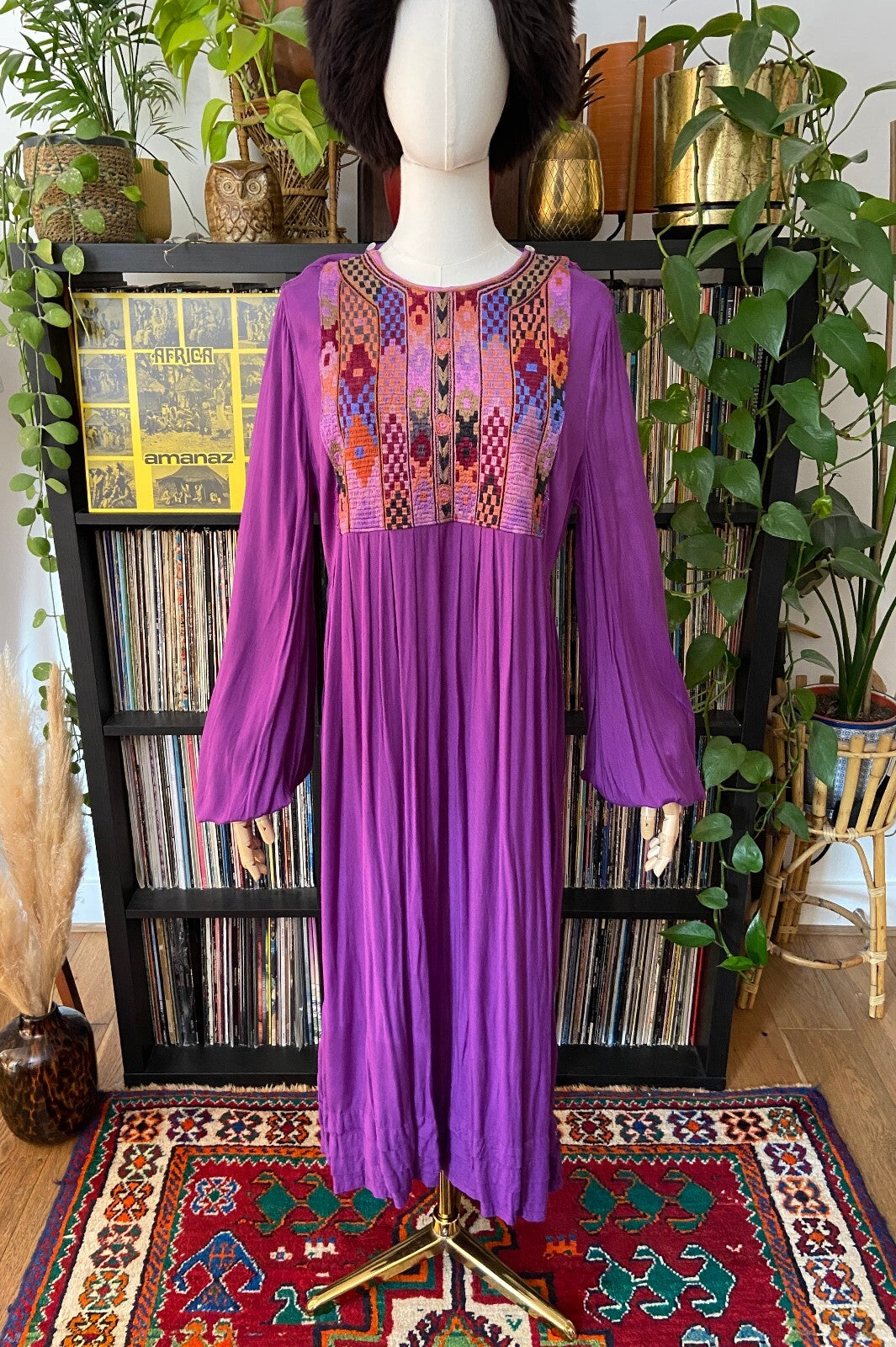 Vintage 1970s Purple Afghan Maxi Dress