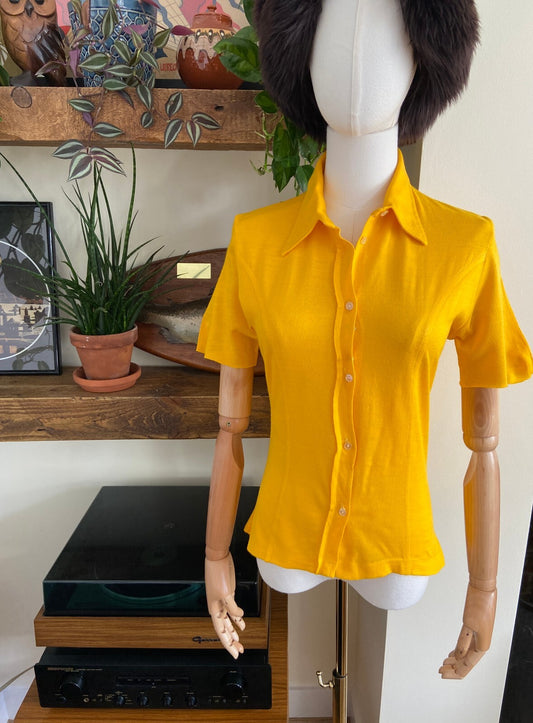 Vintage 1970s Bright Yellow Knit Shirt