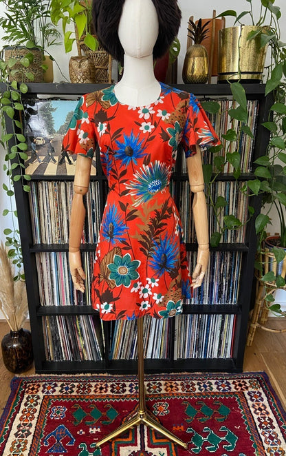 Vintage 1960s Red Floral Mini Dress