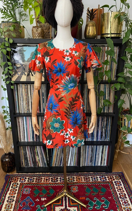 Vintage 1960s Red Floral Mini Dress