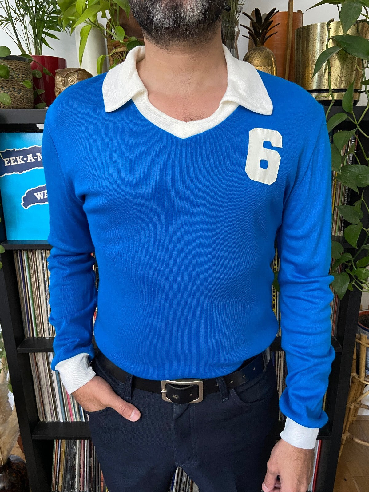 Vintage 1970s Collared Blue Football Jersey Number 6