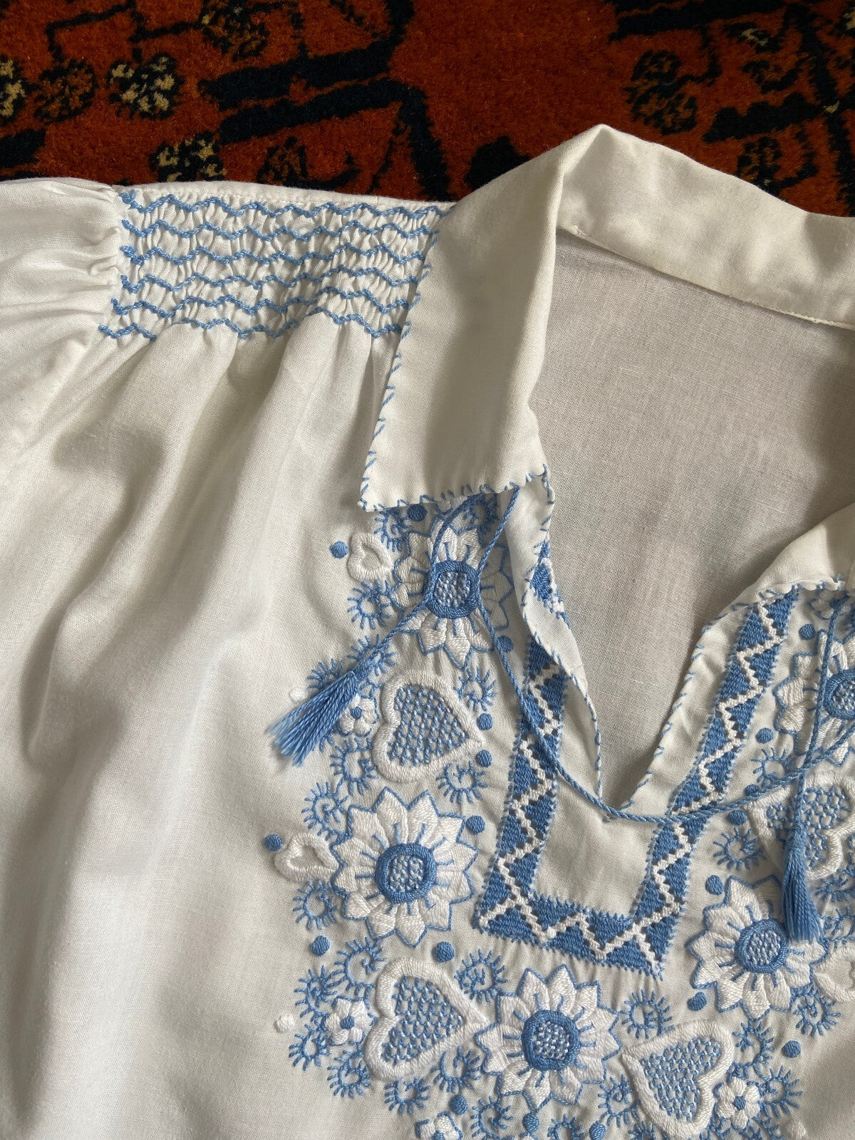 Vintage 1970s Blue Embroidered Penny Lane Blouse