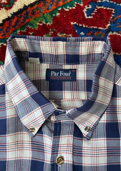 Vintage XL 1980s Par Four Checked Golf Shirt