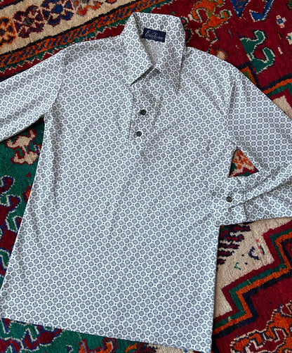 Vintage 1970s White & Grey Geometric Print Jersey Top