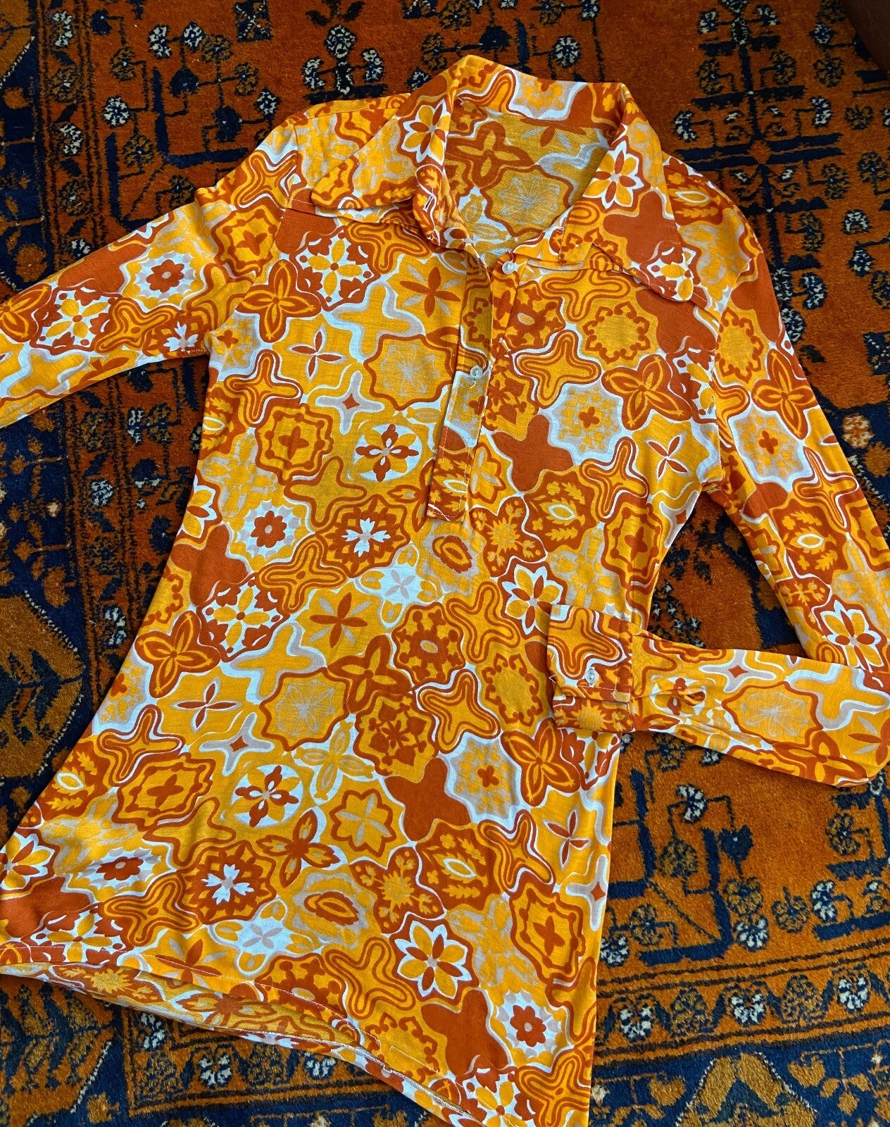 Vintage 1970s Mustard Beagle Collar Knit Shirt