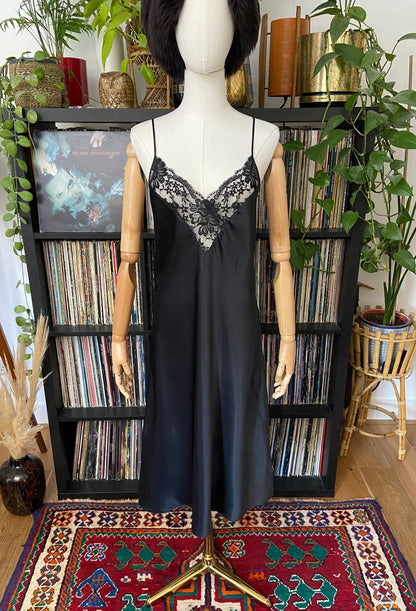Vintage 1980s Black Lace Slip