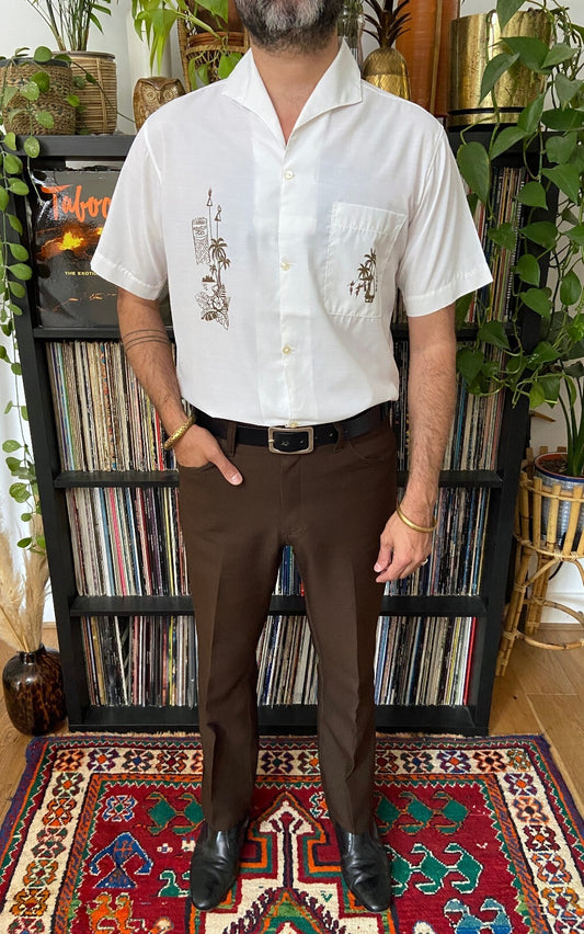 Vintage 1970s Polynesian 50s Style Exotica Shirt