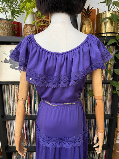 Vintage 1980s C&A Purple Prairie Maxi Dress
