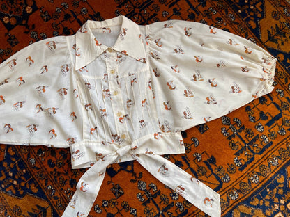 Vintage 1970s Novelty Print Cropped Shirt
