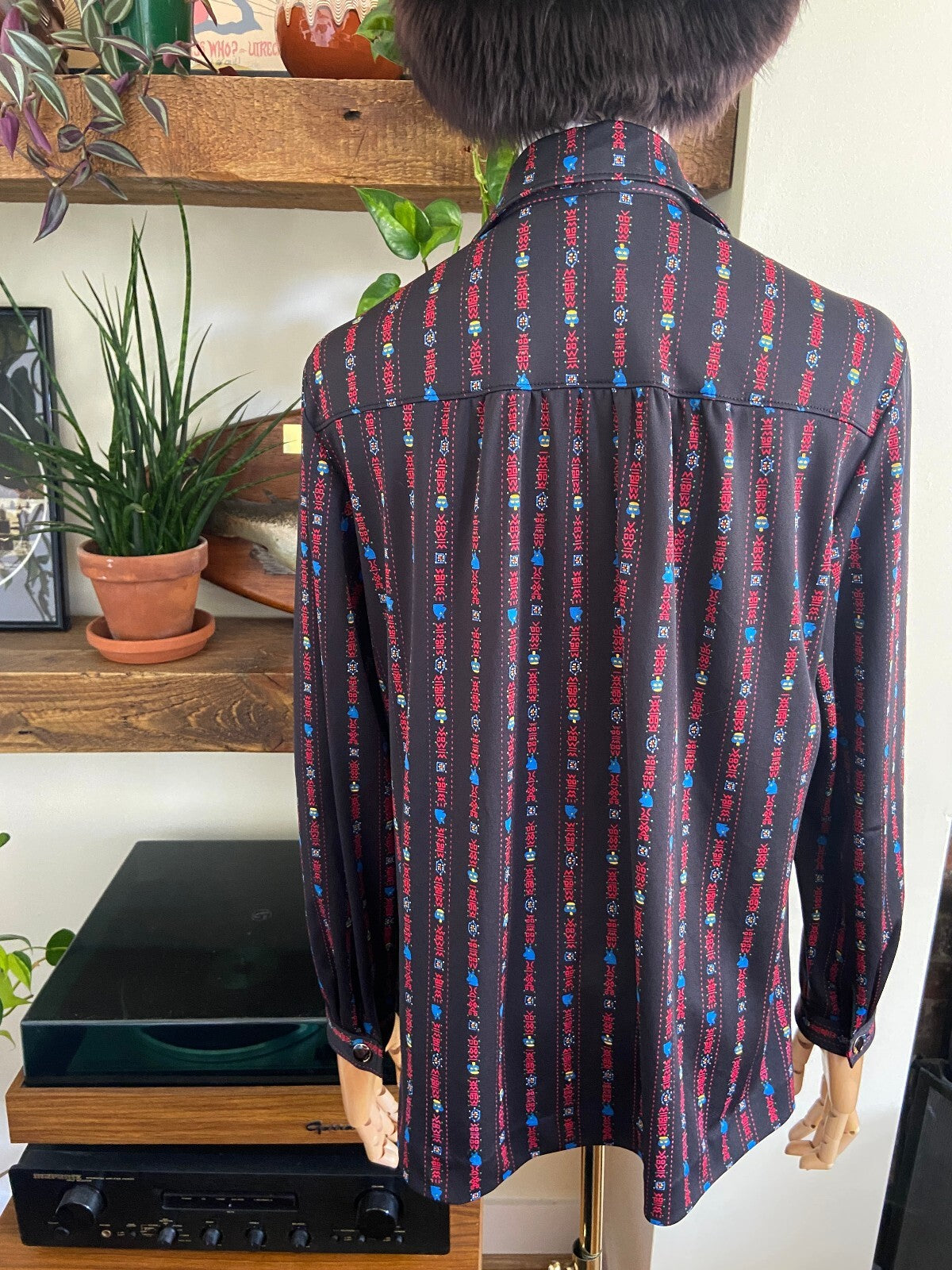 Vintage 1970s Black Print Jersey Shirt
