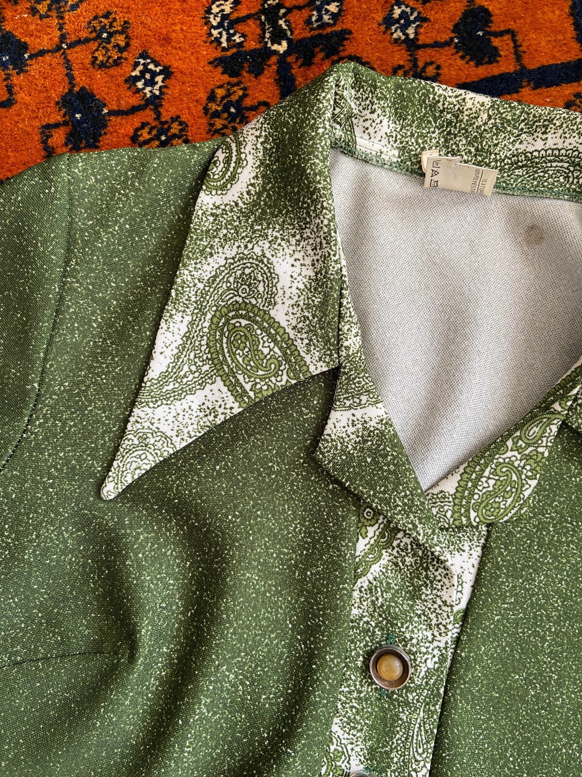Vintage 1970s Green Dagger Collar Top