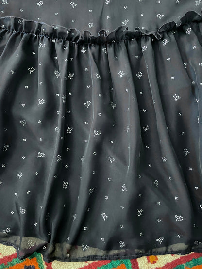 Vintage 1970s Navy & Silver Maxi Prairie Dress