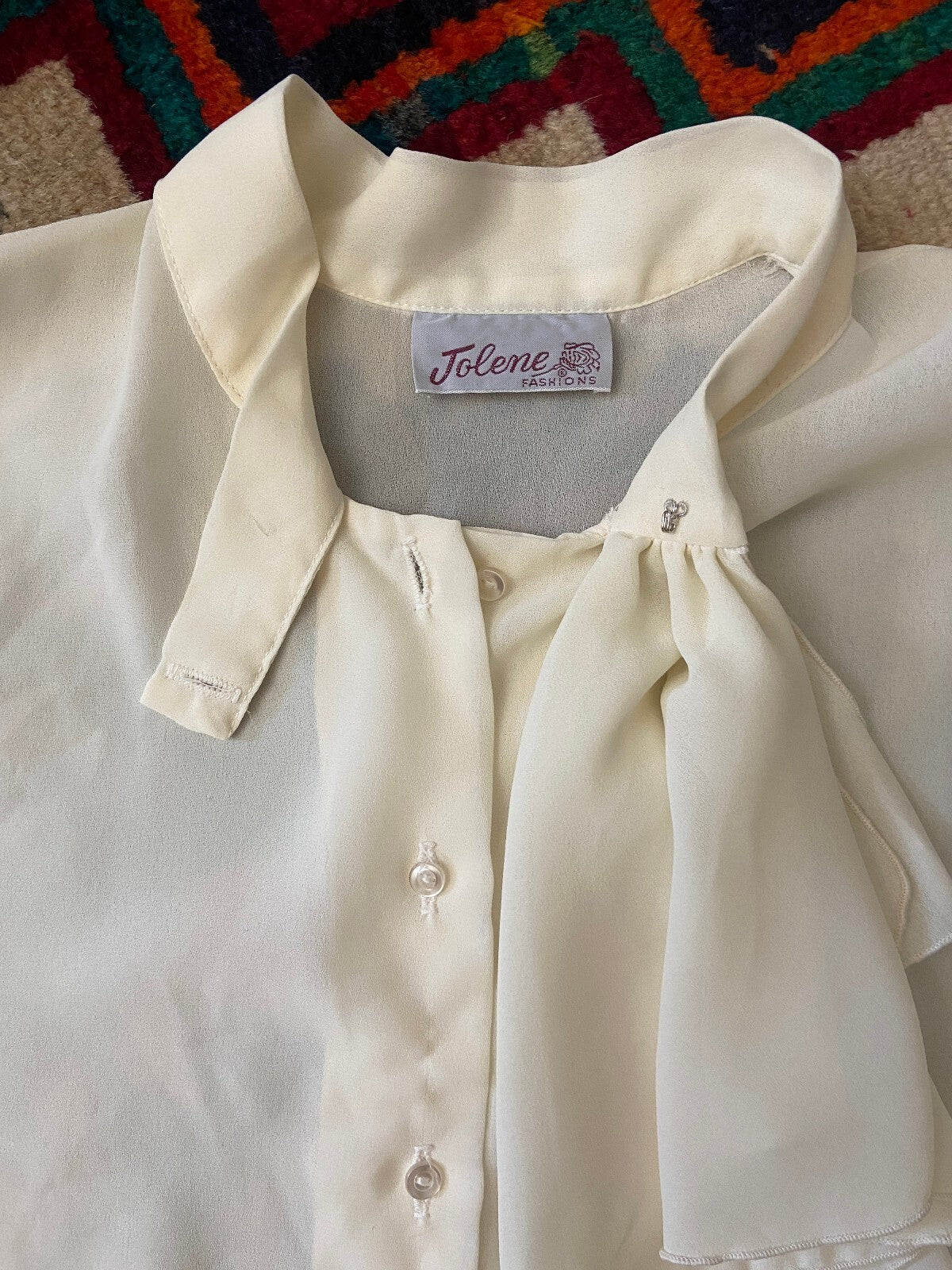 Vintage 1970s Cream Ruffle Tie Blouse
