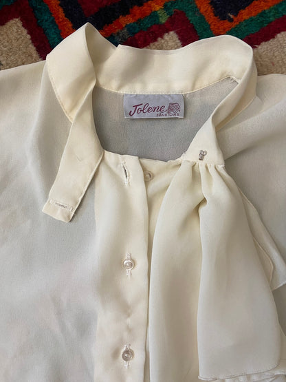 Vintage 1970s Cream Ruffle Tie Blouse