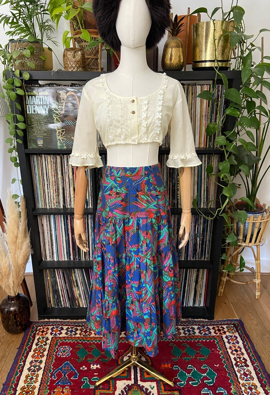 Vintage 1970s Tropical Print Layered Skirt