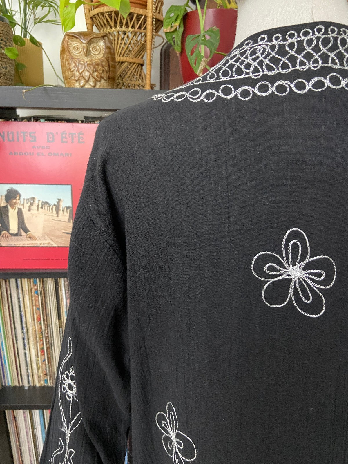 Vintage 1970s Black & Silver Embroidered Kaftan