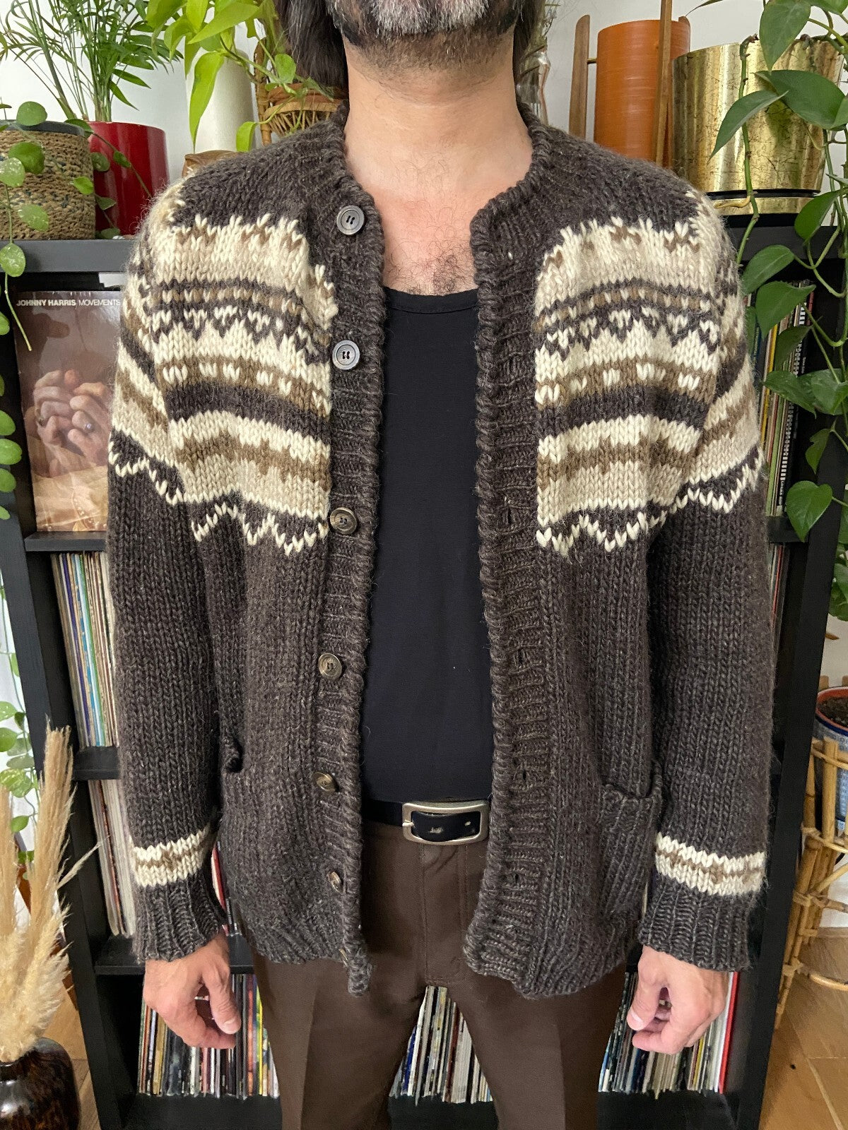 Vintage 1970s Brown Icelandic Wool Chunky Cardigan