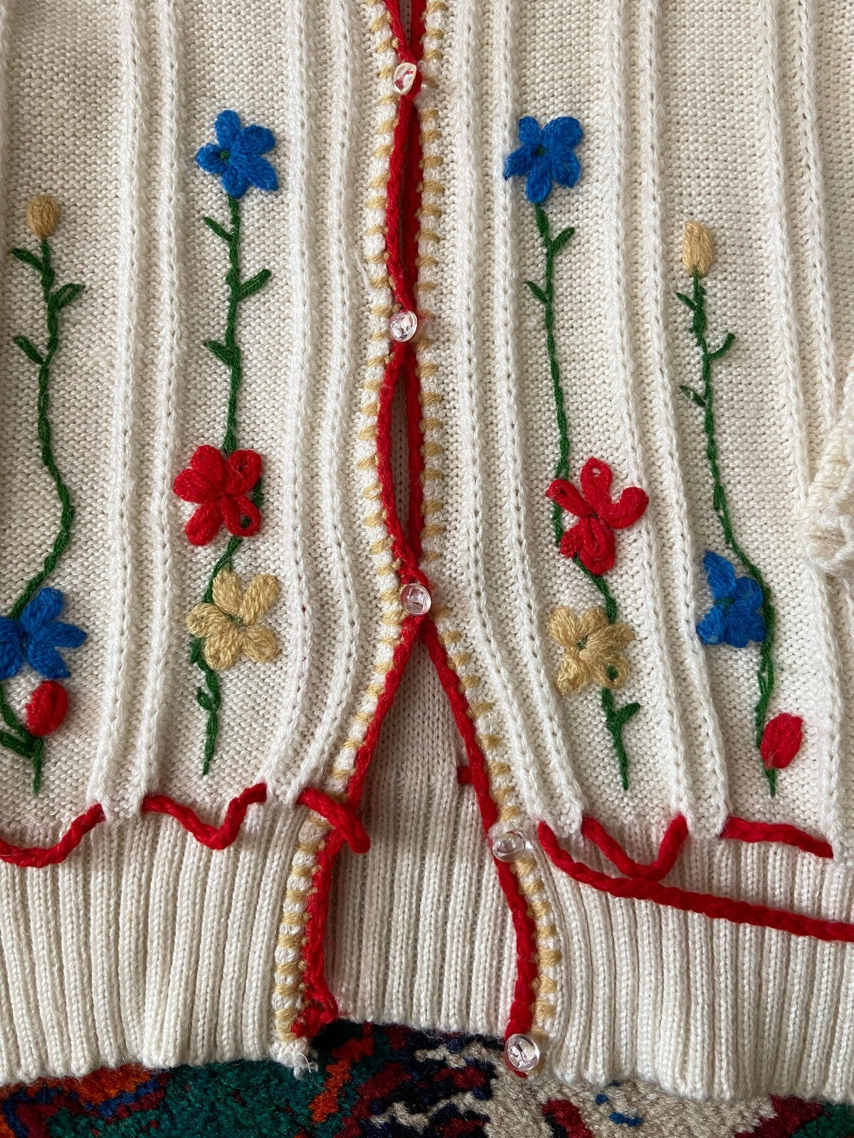 Vintage 1980s Cream Embroidered Folk Cardigan
