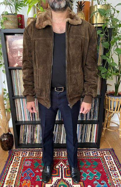Vintage 1970s Brown Suede Bomber Jacket
