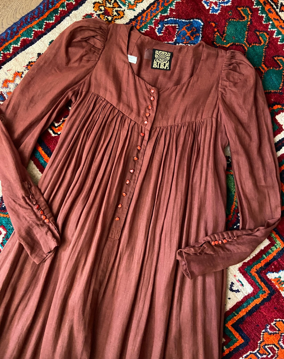 Vintage 1970s Rust Biba Cotton Gauze Smock Dress