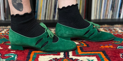 Vintage 1970s Green Suede Mary Janes UK 5