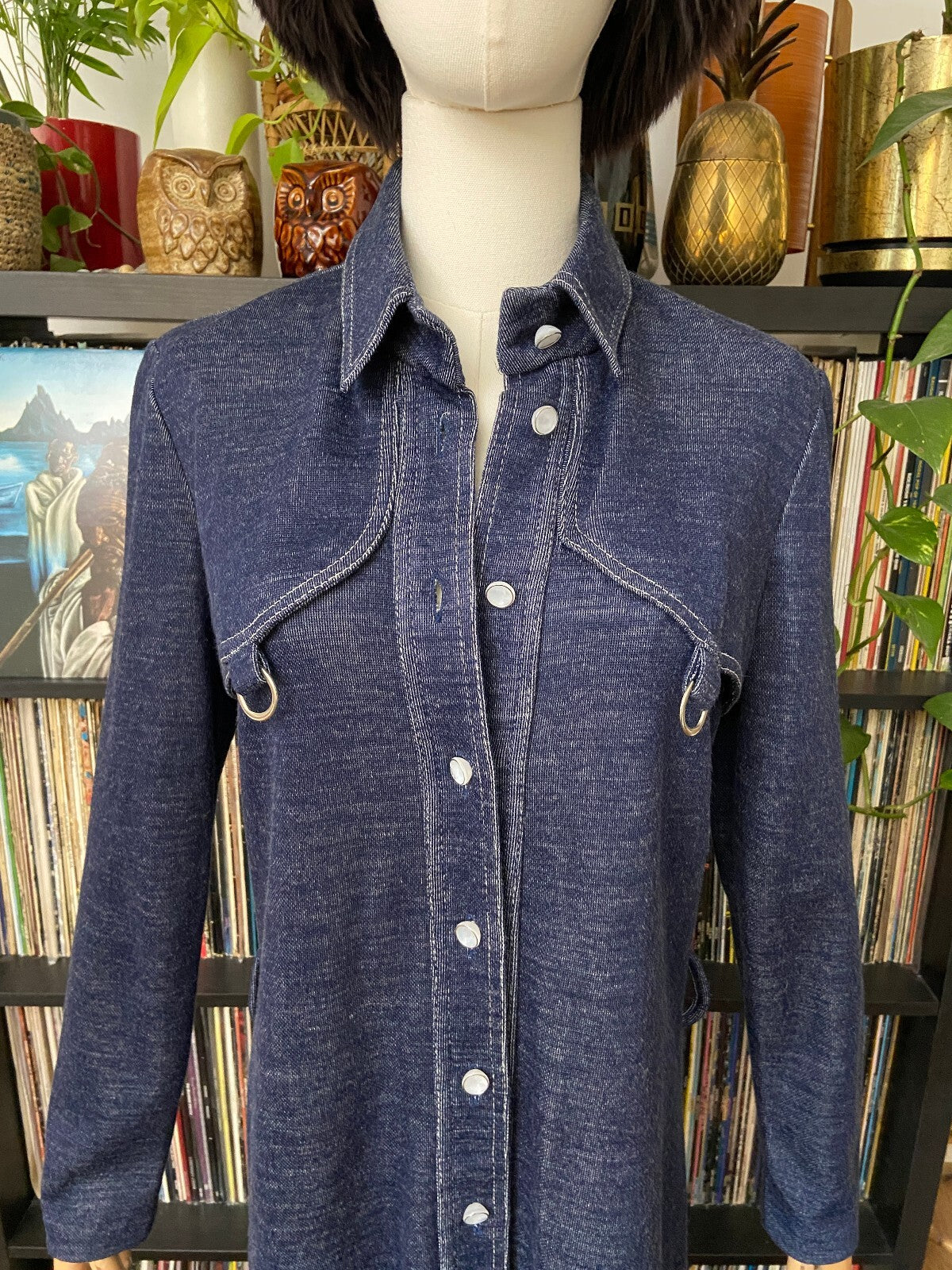 Vintage 1970s Denim Look Button Down Dress