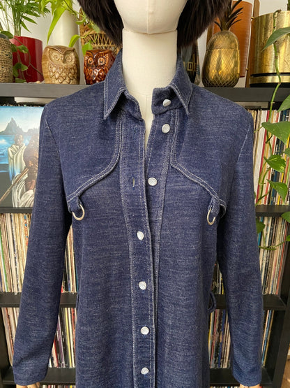 Vintage 1970s Denim Look Button Down Dress
