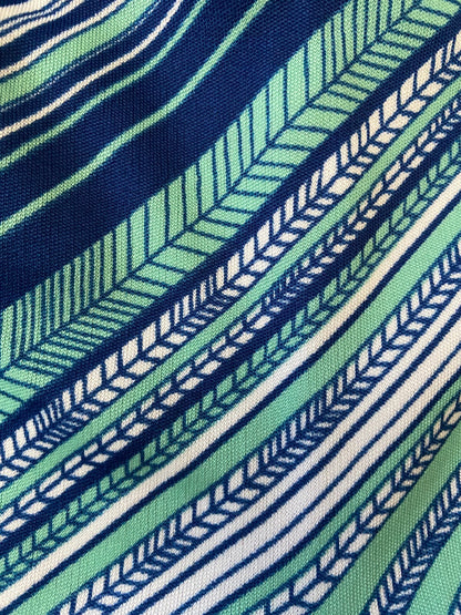 Vintage 1970s Pale Green & Navy Print Swim Shorts