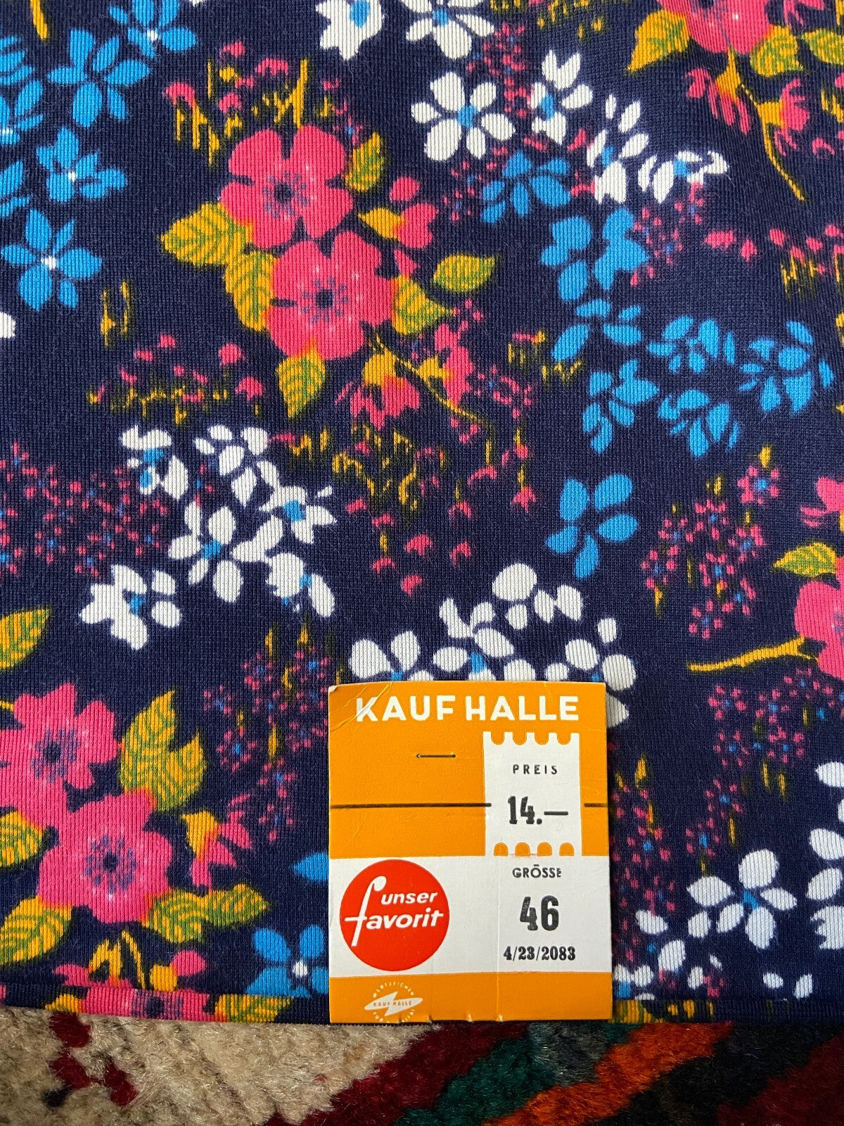 Vintage 1970s Deadstock Navy Floral Dagger Collar Top