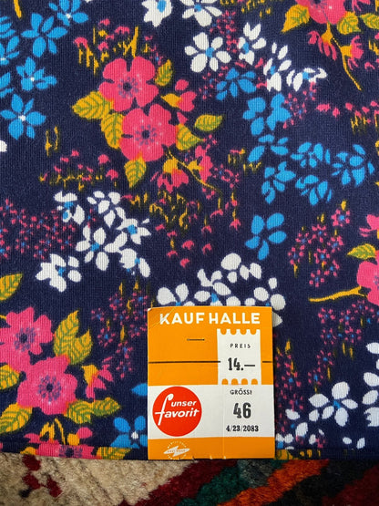 Vintage 1970s Deadstock Navy Floral Dagger Collar Top