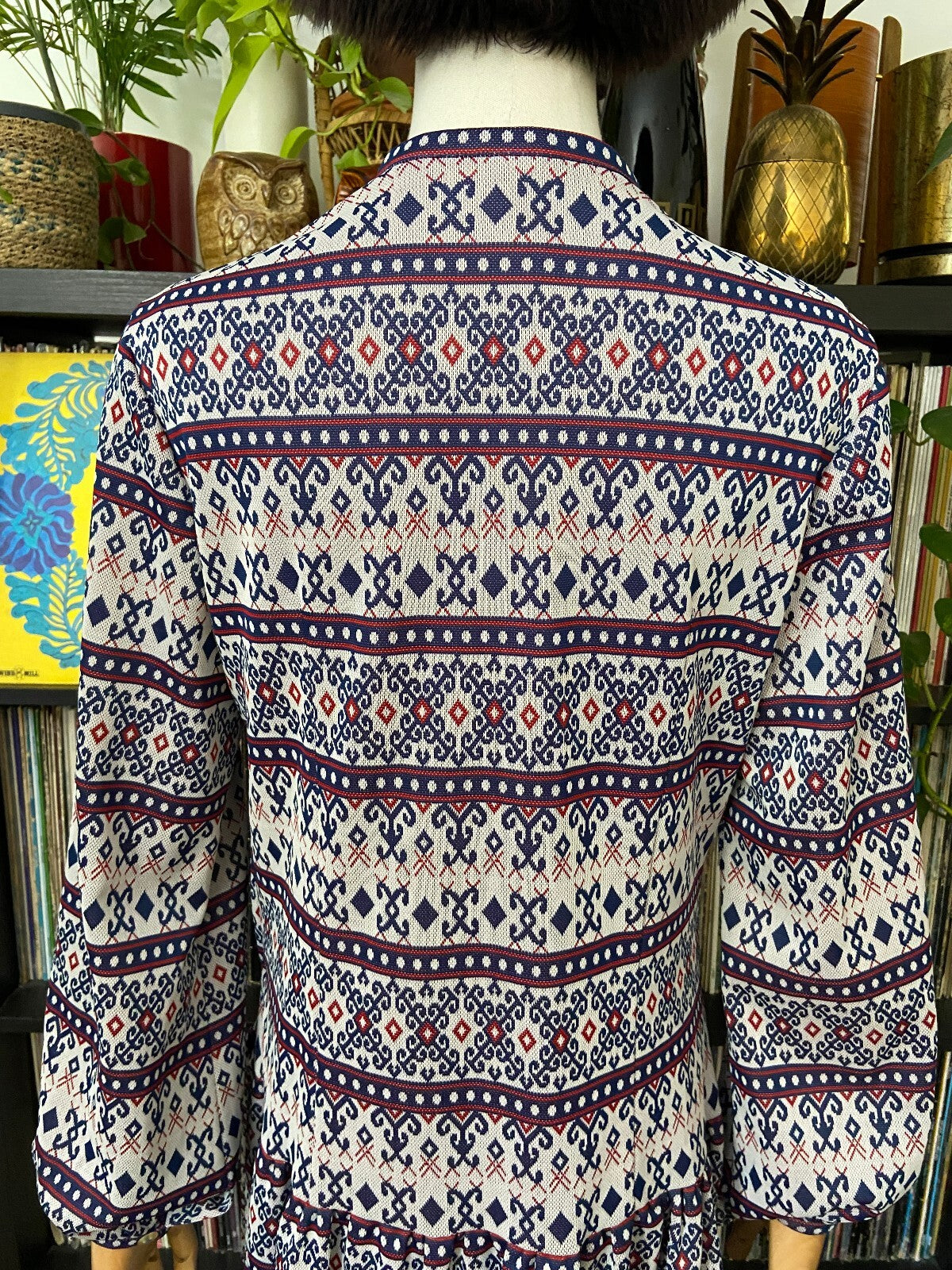Vintage 1970s Folk Knit Drop Waist Dress