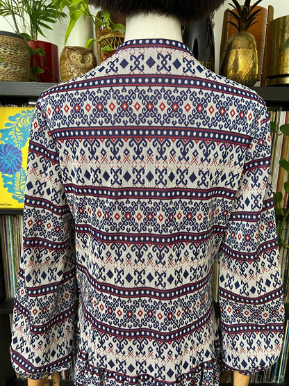 Vintage 1970s Folk Knit Drop Waist Dress