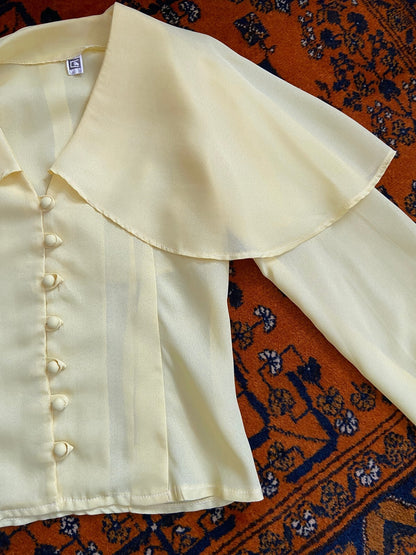 Vintage 1960s Yellow Button Up Cape Blouse