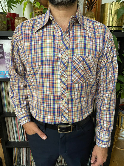 Vintage 1970s Fine Check Dagger Collar Shirt