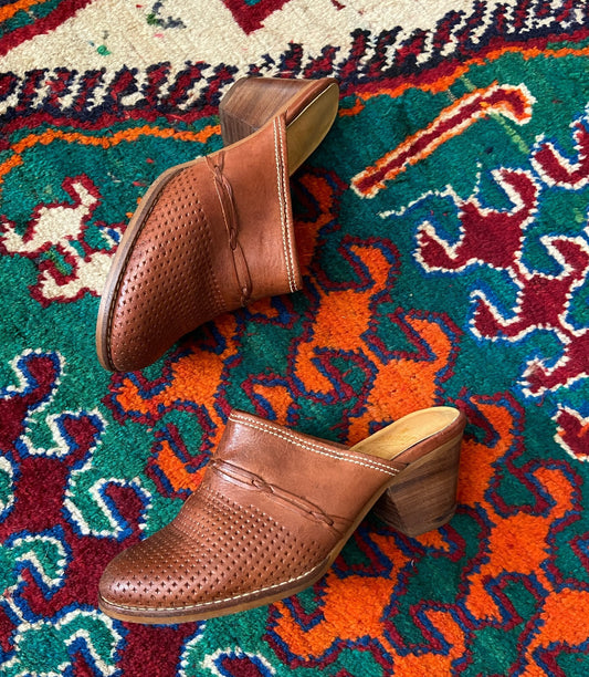 Vintage 1970s Brown Leather Mules UK 4