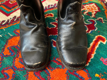 Vintage 1970s Black Colourful Inlay Cowboy Boots UK 7