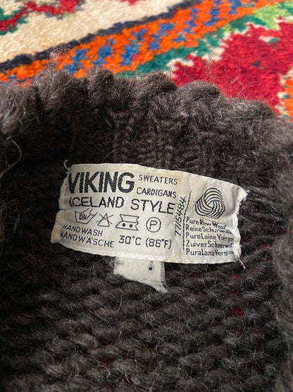 Vintage 1970s Brown Icelandic Wool Chunky Cardigan
