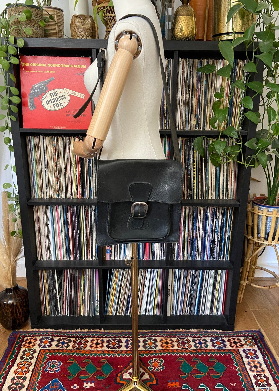 Vintage 1970s Black Leather Satchel Bag