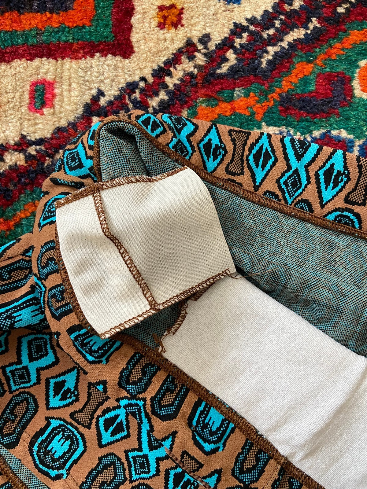 Vintage 1970s Brown & Turquoise Print Swim Shorts