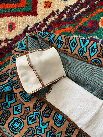 Vintage 1970s Brown & Turquoise Print Swim Shorts