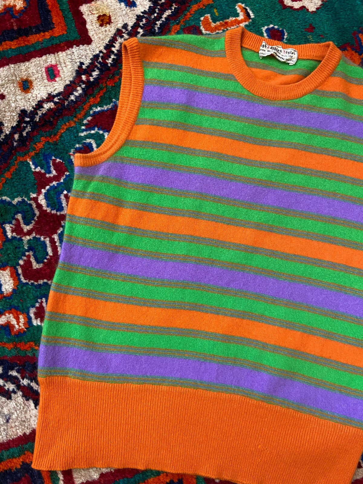 Vintage 1970s Orange Striped Sweater Vest