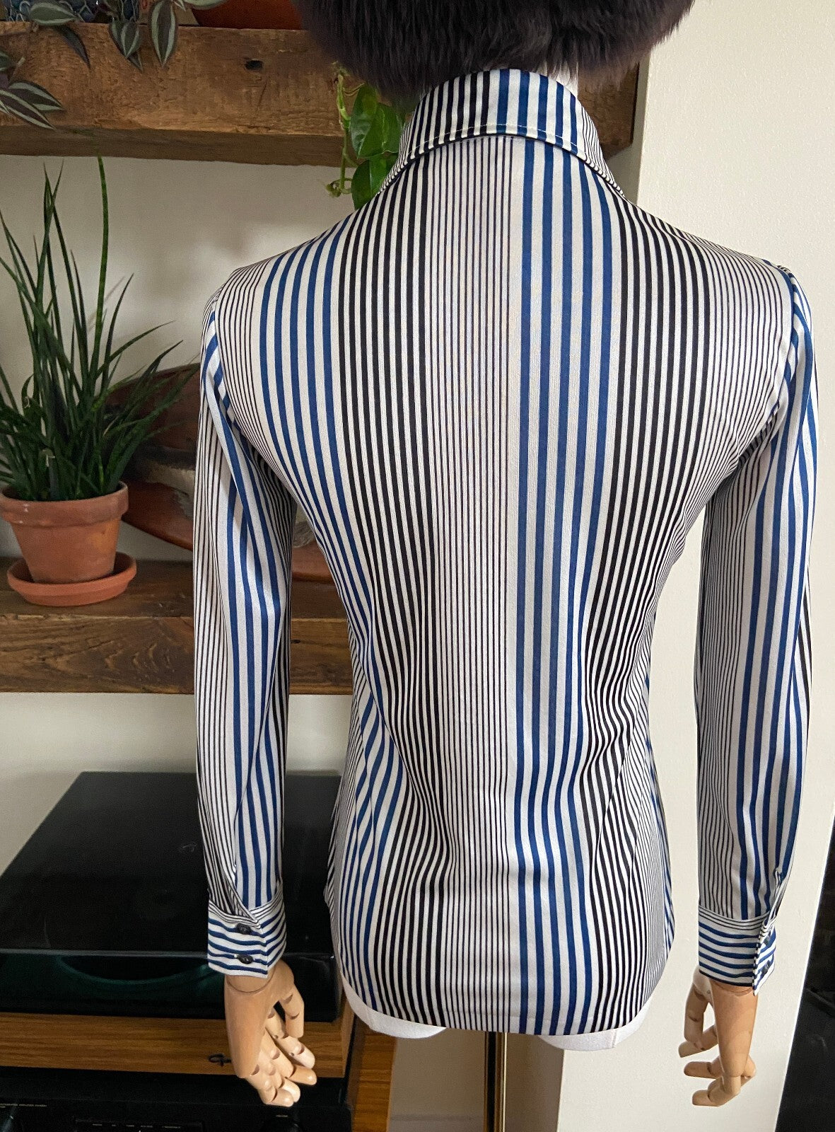 Vintage 1970s Navy & Black Striped Shirt