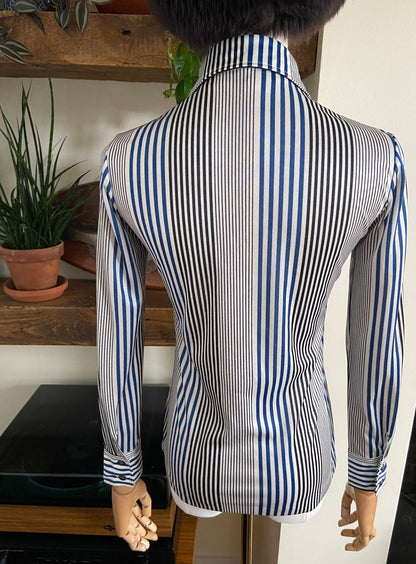 Vintage 1970s Navy & Black Striped Shirt