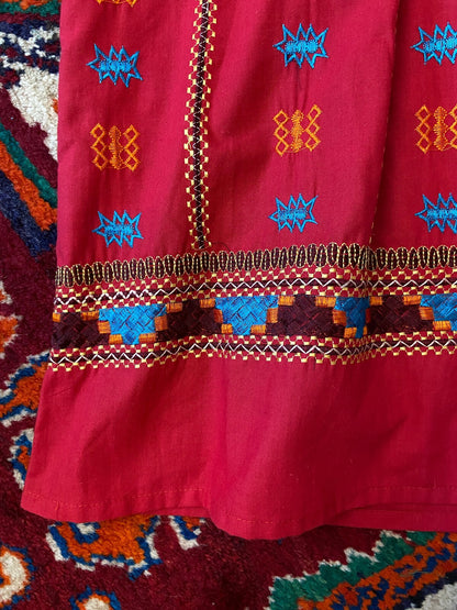 Vintage Red Embroidered Afghan Dress