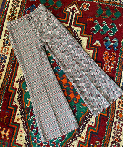 Vintage 1970s Black & Red Check Bellbottom Flares W30